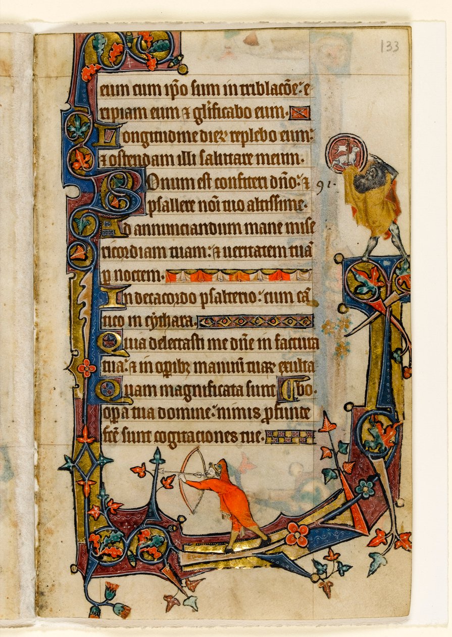 MS 1-2005，关注。 133r：阿切尔和施洗者圣约翰，来自Macclesfield Psalter的边缘装饰，使用Sarum，东安格利亚，c.1330 作者 英语学校