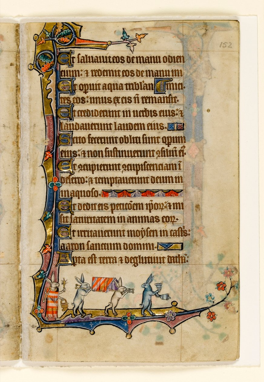 MS 1-2005，关注。 152r：兔子葬礼游行，来自Macclesfield Psalter的边缘装饰，使用Sarum，东安格利亚，c.1330 作者 英语学校