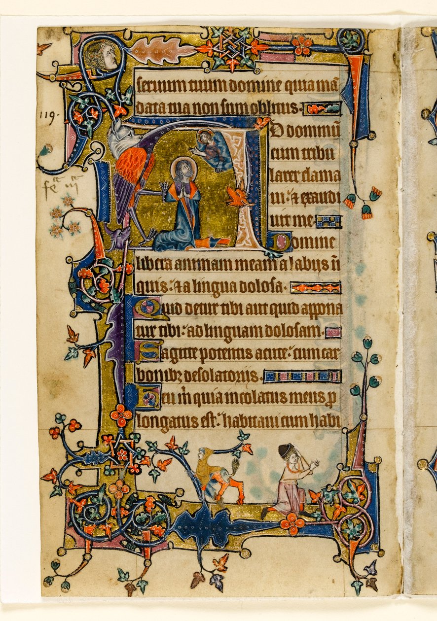 MS 1-2005，关注。 182v：David Praying，起源于Macclesfield Psalter，使用Sarum，East Anglia，c.1330 作者 英语学校