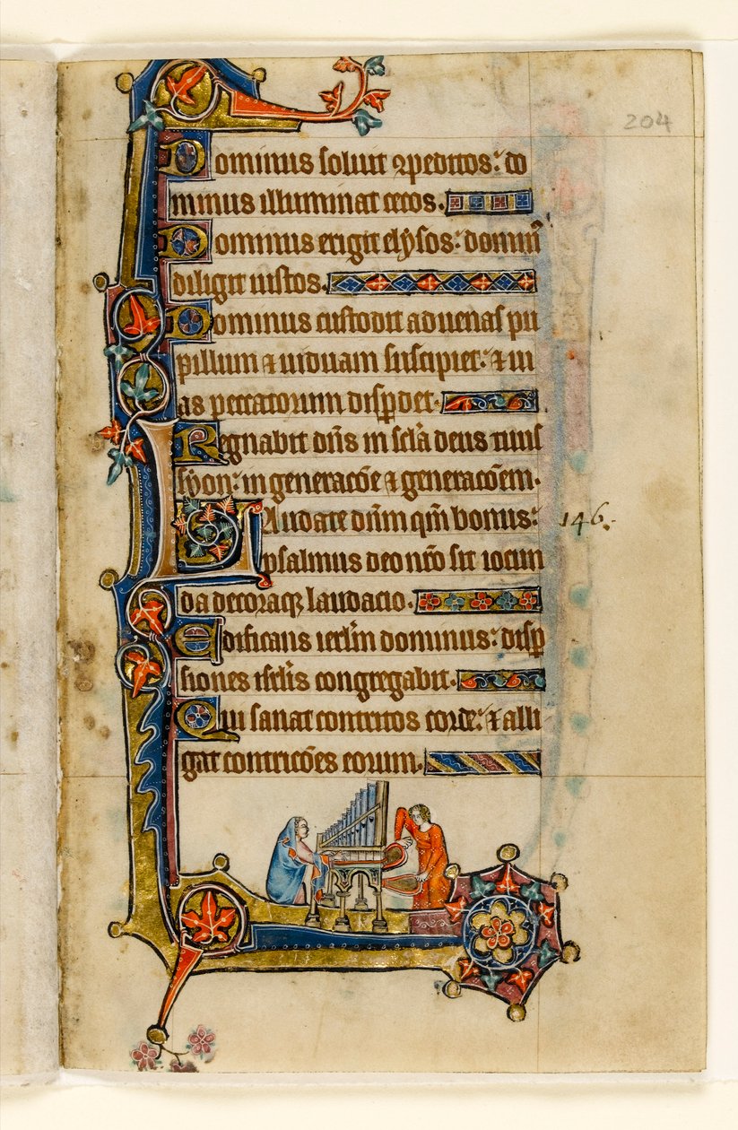MS 1-2005，关注。 204r：播放器官，边缘装饰来自Macclesfield Psalter，使用Sarum，东安格利亚，c.1330 作者 英语学校