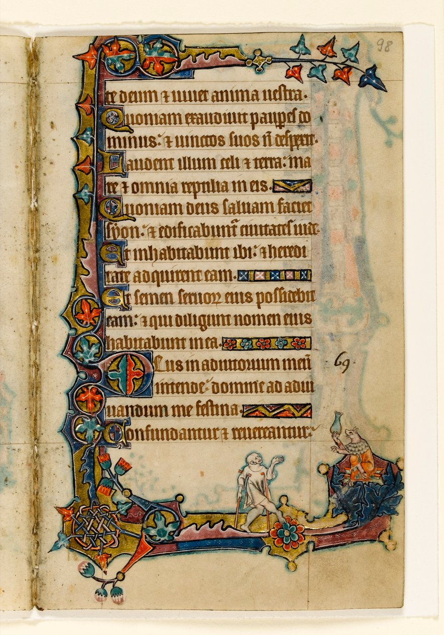 MS 1-2005，关注。 98r：乞丐和富贵猪（？），Macclesfield Psalter的边缘装饰，东安格利亚Sarum的使用，c.1330 作者 英语学校