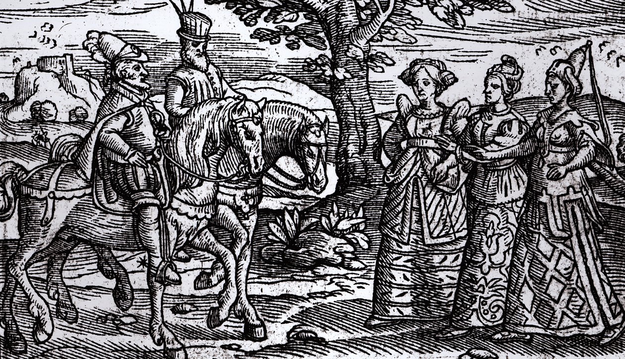 Macbeth，Banquo和三个女巫，Scotlande的历史，1577年， 作者 英语学校