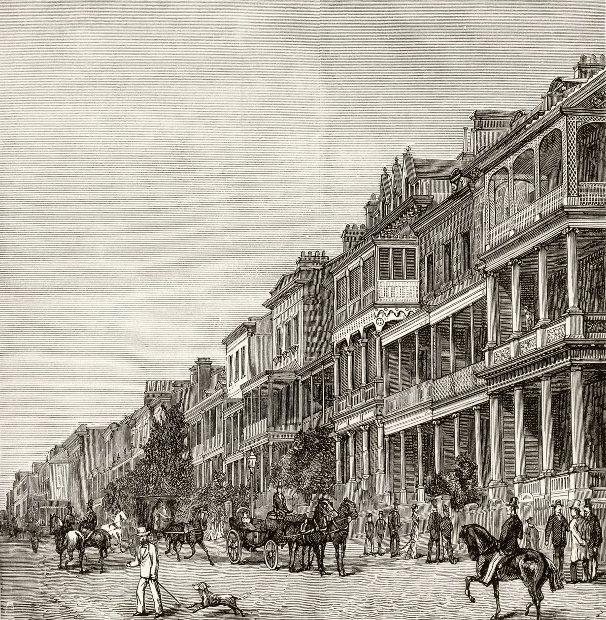 悉尼麦格理街，1880年，来自霍华德威洛比的“澳大利亚图片”，由伦敦宗教学会出版，1886年 作者 英语学校
