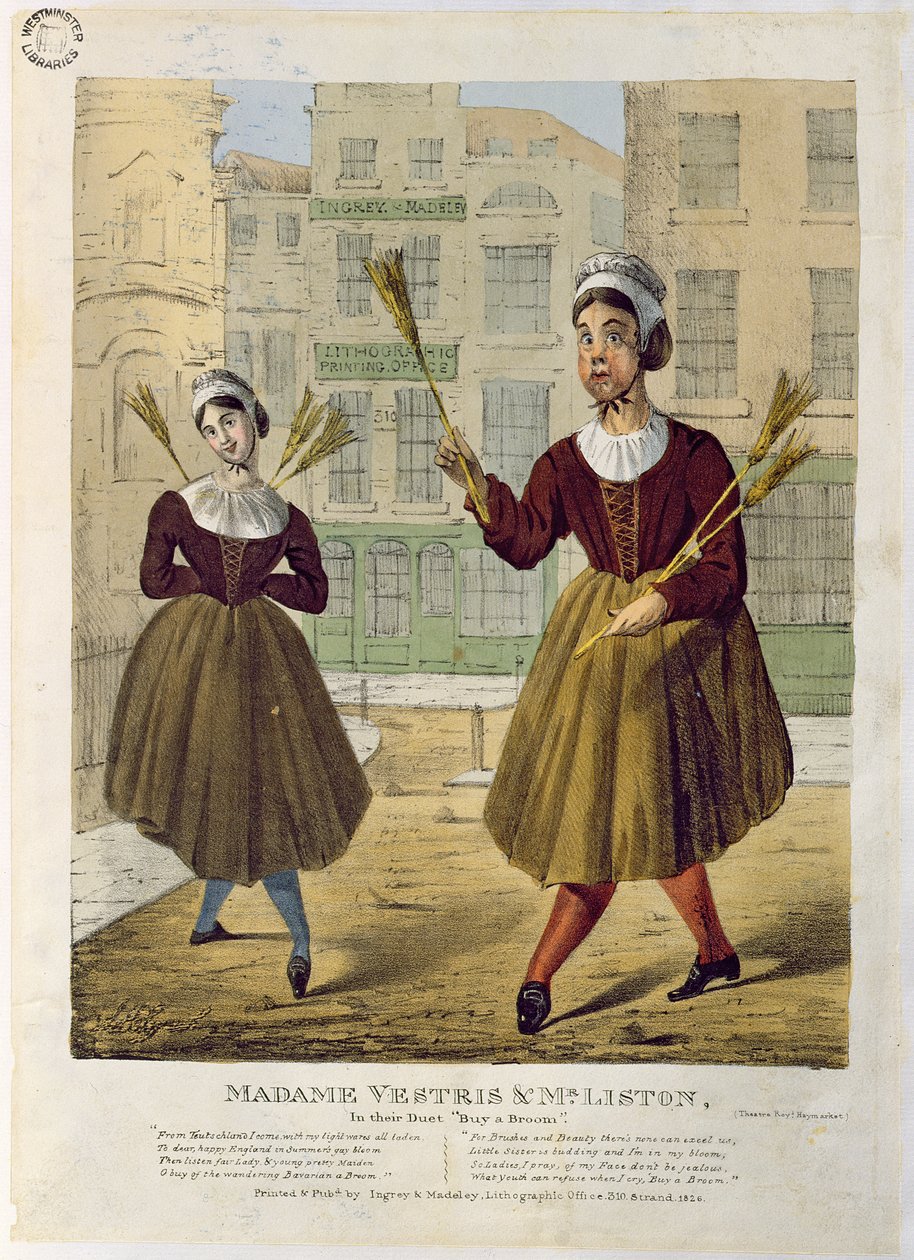 维斯特里斯夫人和利斯顿先生在他们的Duet购买扫帚，酒吧。作者：Ingrey＆Madeley，1826年 作者 英语学校