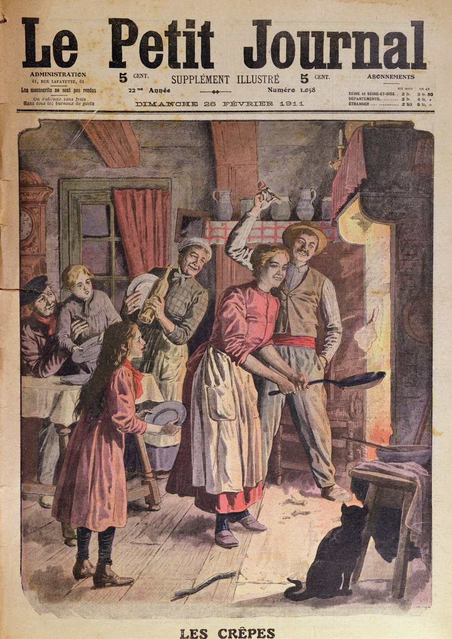 制作煎饼，插图来自Le Petit Journal，1911年2月26日 作者 英语学校