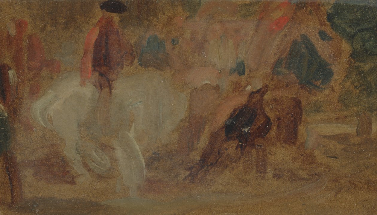 以前归功于JMW Turner（1775-1851）的白马上的男人也归功于Peter de Wint（1784-1849）（纸上油） 作者 英语学校