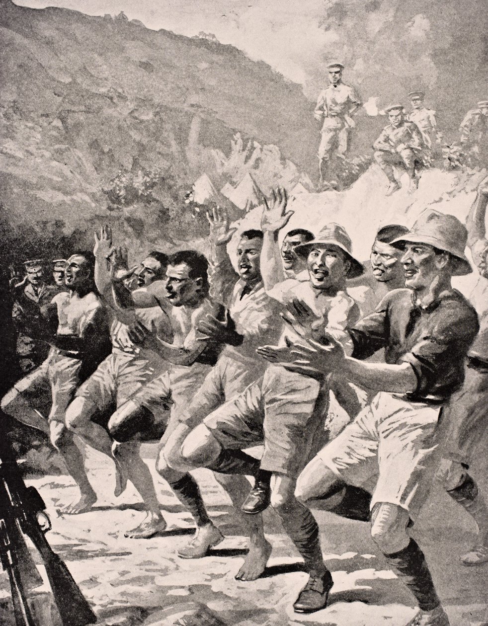毛利士兵1915年在土耳其加里波利半岛的Gaba Tepe演出，来自1916年在伦敦出版的“The War Illustrated Album deLuxe” 作者 英语学校