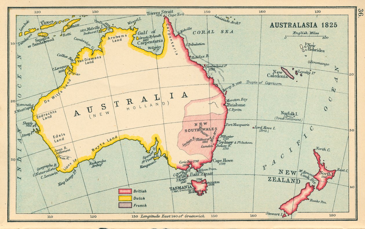 地图1825 年澳大拉西亚（彩色石印版） 作者 英语学校
