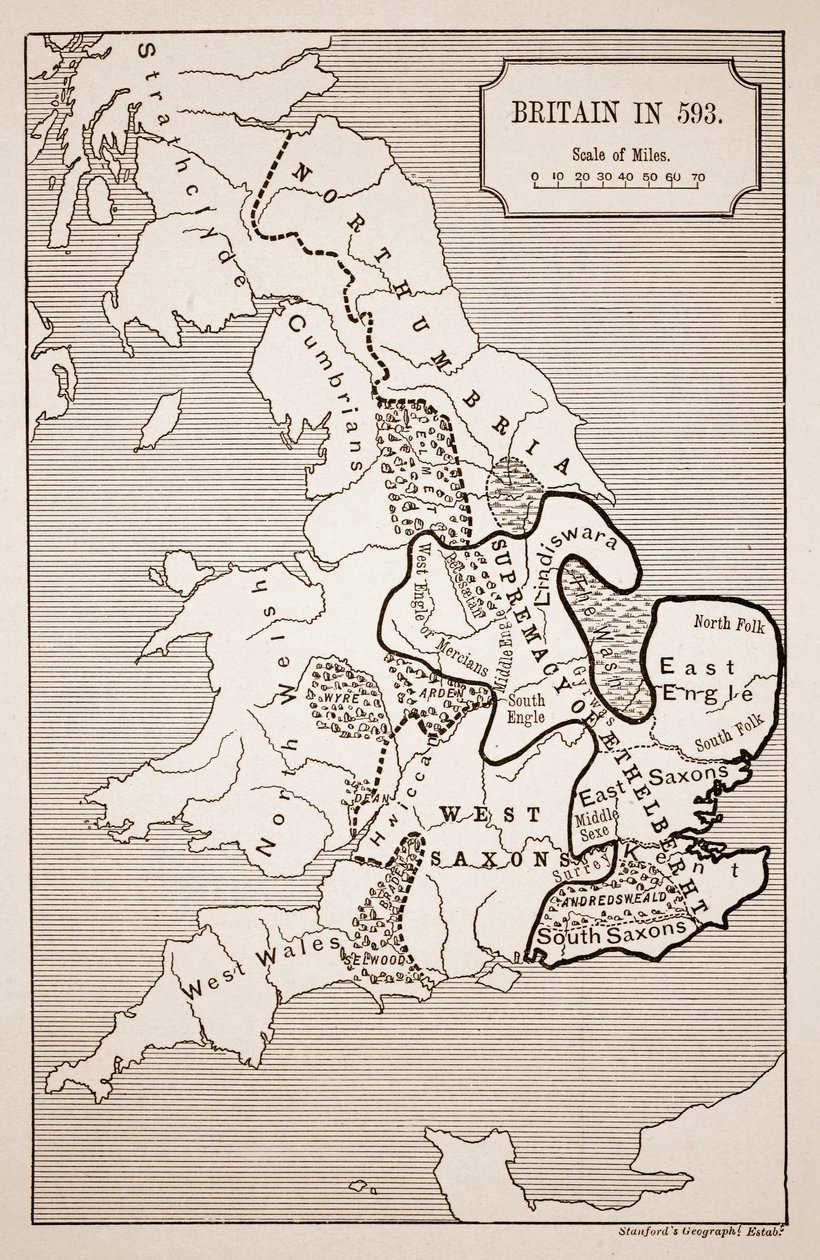 英国地图，593年，由斯坦福大学地理机构印制 作者 英语学校