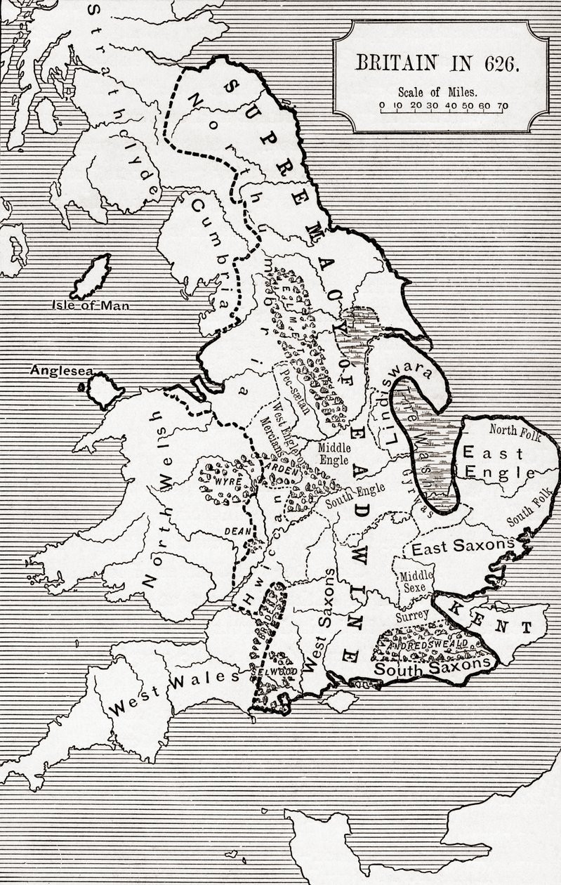 英国地图626，来自The Northumbrian Kingdom 588至685，由“JR Green”撰写的“英国人的短暂历史”，1893年出版 作者 英语学校