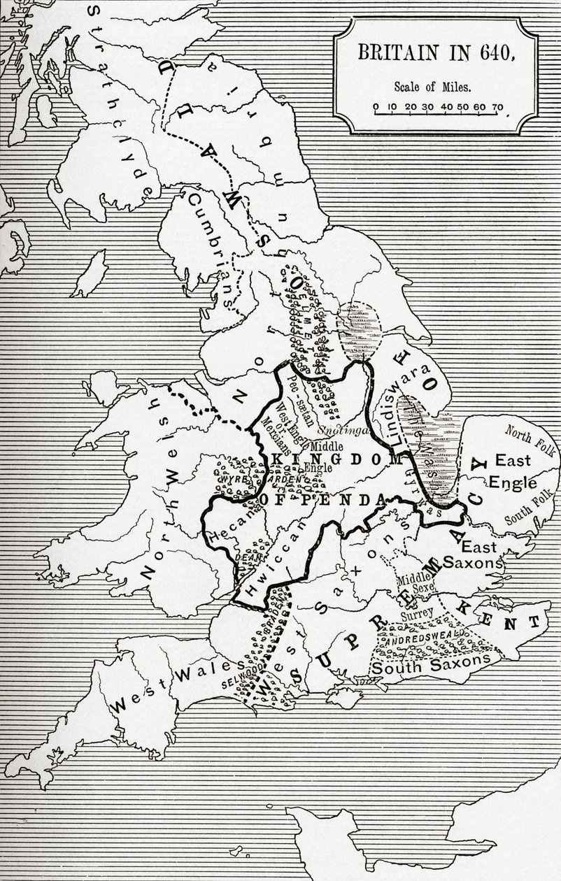 英国地图640，来自The Northumbrian Kingdom的“英国人的短暂历史”，由JR Green出版，1893年出版 作者 英语学校