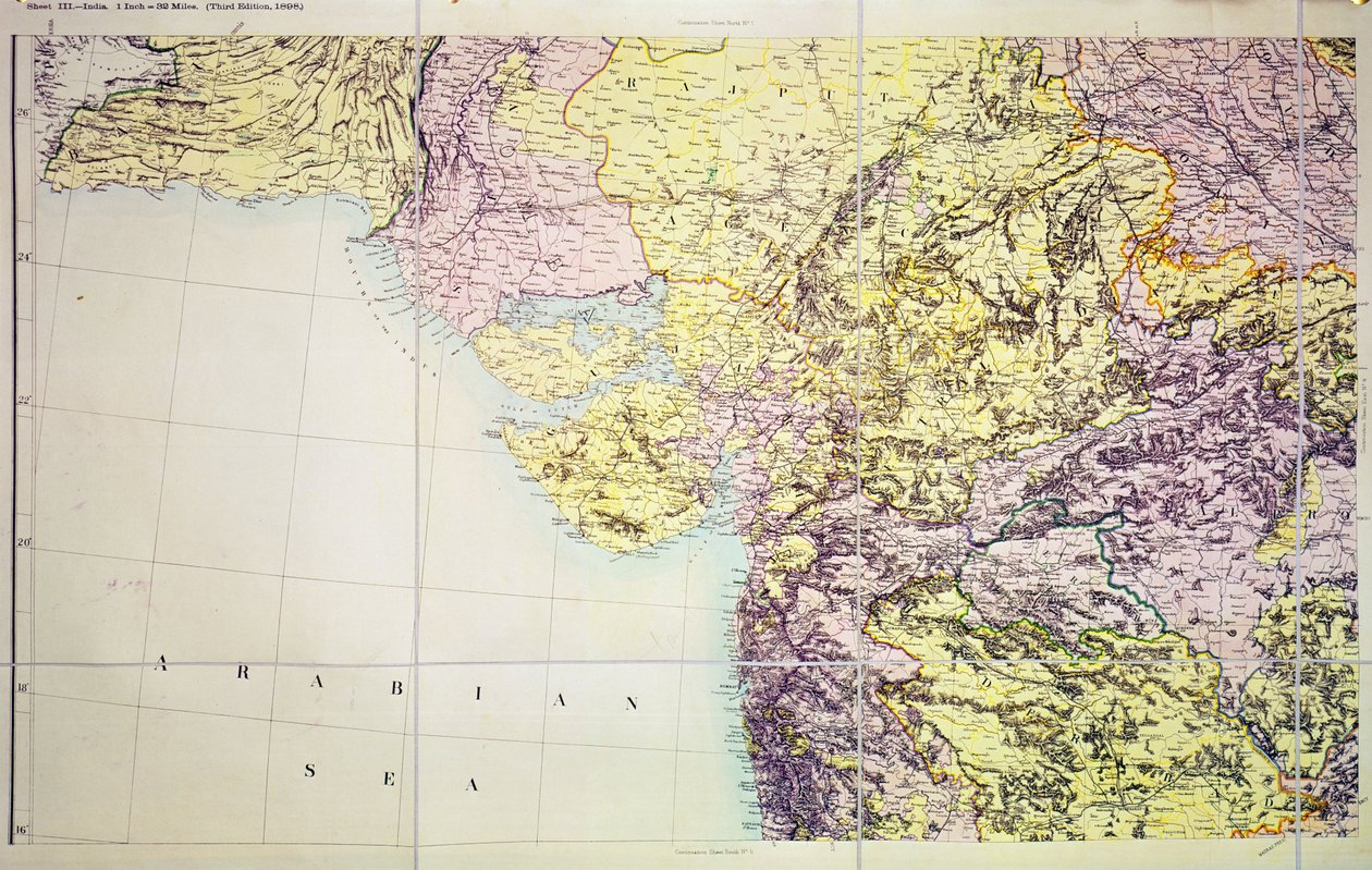 Cutch和Bombay Presidency地图，印度，1898年 作者 英语学校