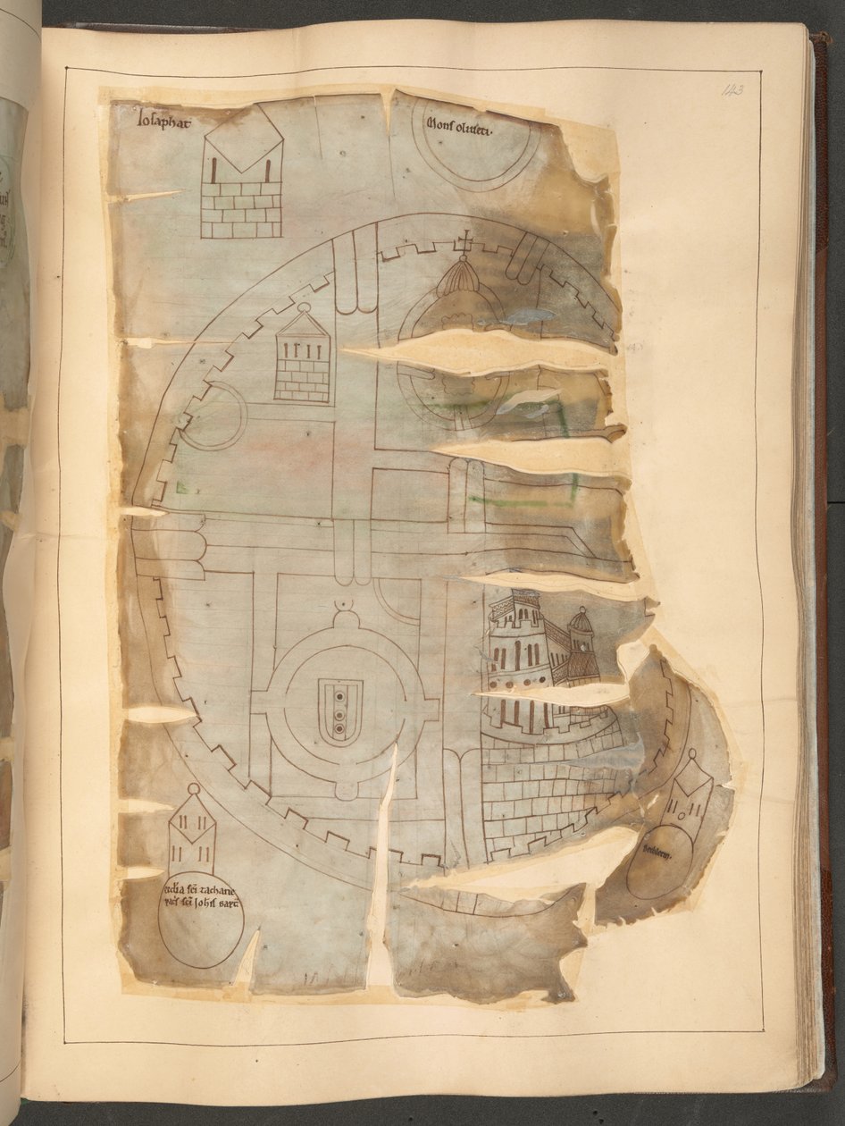 耶路撒冷地图，摘自《Winchcombe Chronicle》，MS Cotton Tiberius E. IV，foll.143r（牛皮纸） 作者 英语学校