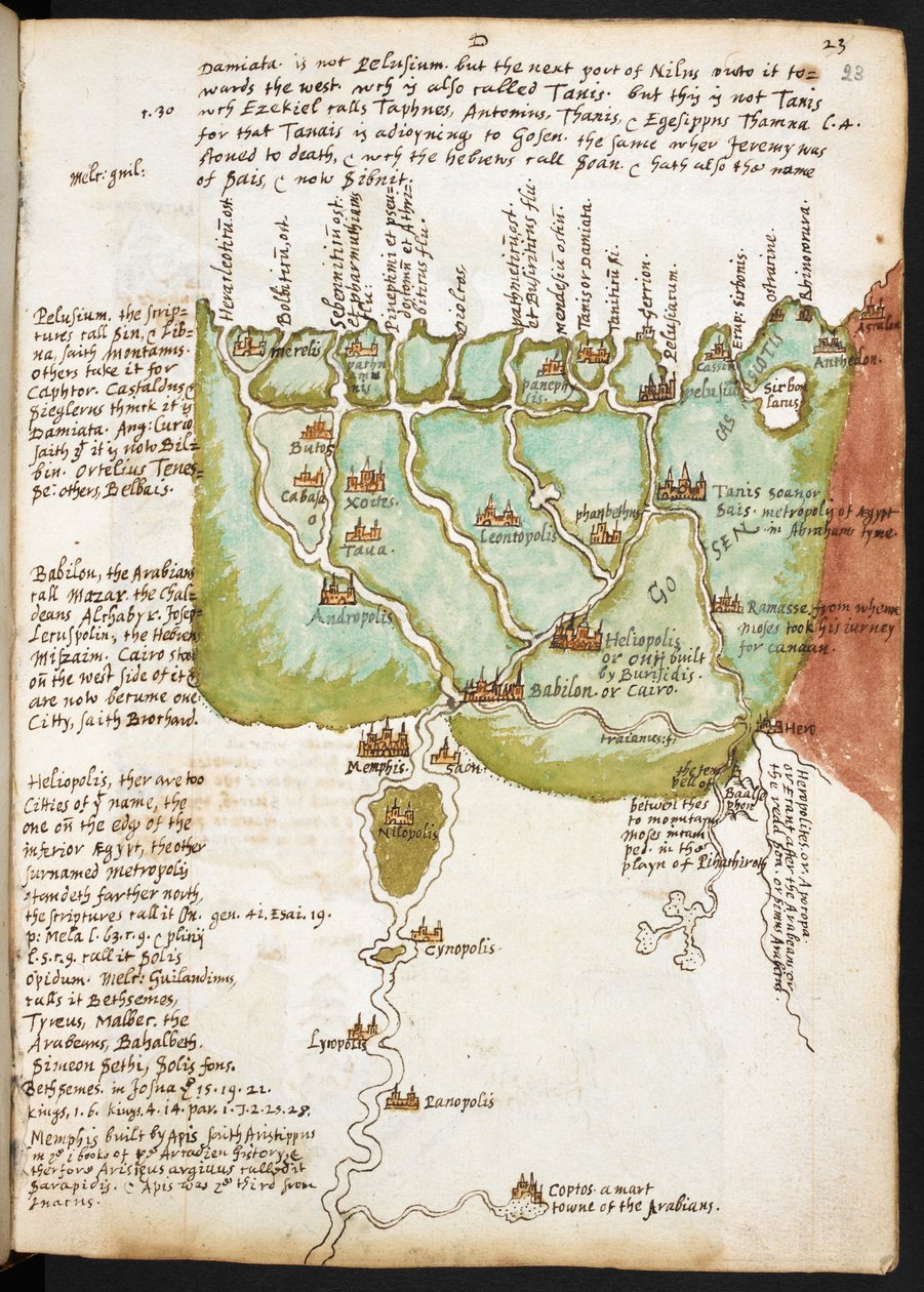 下埃及地图，摘自沃尔特-雷利爵士（1552-1618 年）笔记本，约 1606-08 年（纸上钢笔和墨水） 作者 英语学校