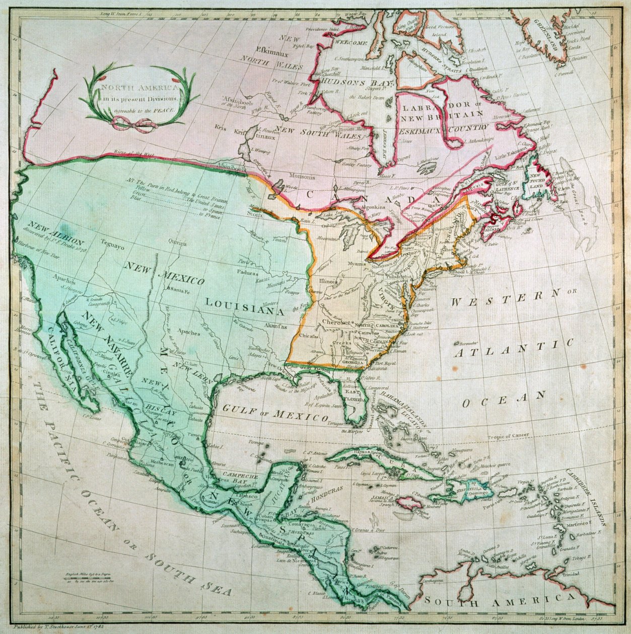 北美地图，由T. Stackhouse出版，1783年 作者 英语学校