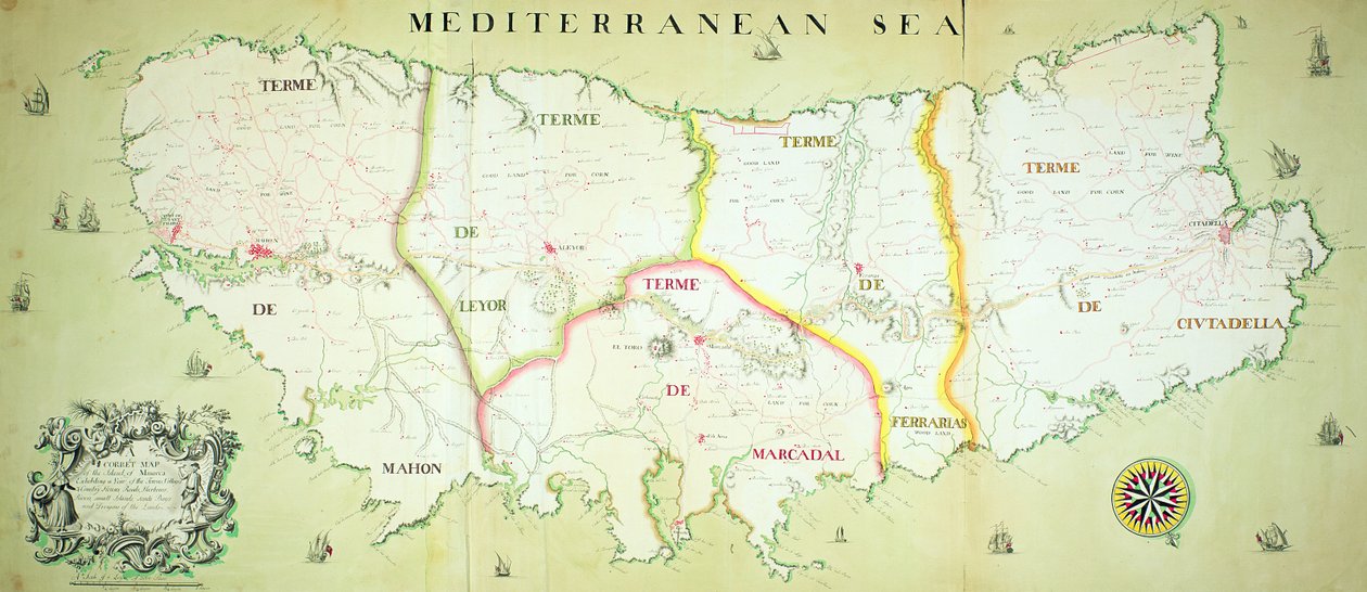米诺卡岛的地图，c.1740 作者 英语学校