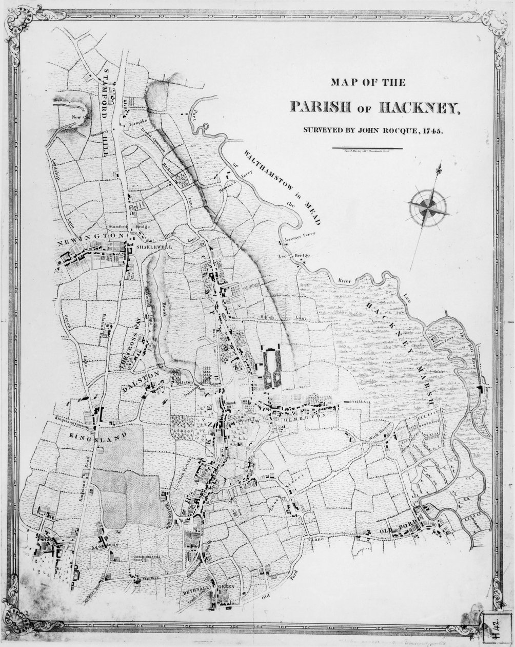 哈克尼教区的地图，由John Rocque（c.1709-1762）1745调查 作者 英语学校