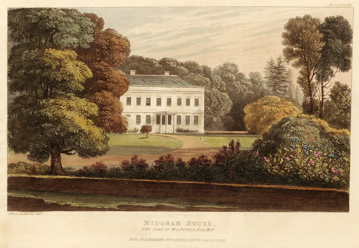 Midgham House, the Seat of W.S. Poyntz, Esq., M.P., pub. 1826 (coloured engraving) 作者 英语学校