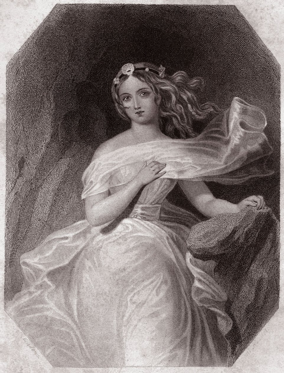Miranda (The Tempest - La Tempete) in - “” Galerie des femmes de Shakespeare, collection of forty five serious portraits by the first artists of London, enriched by critical and literary notices””” around 1838 - from “” Gallery of the women of Shakespeare, 作者 英语学校