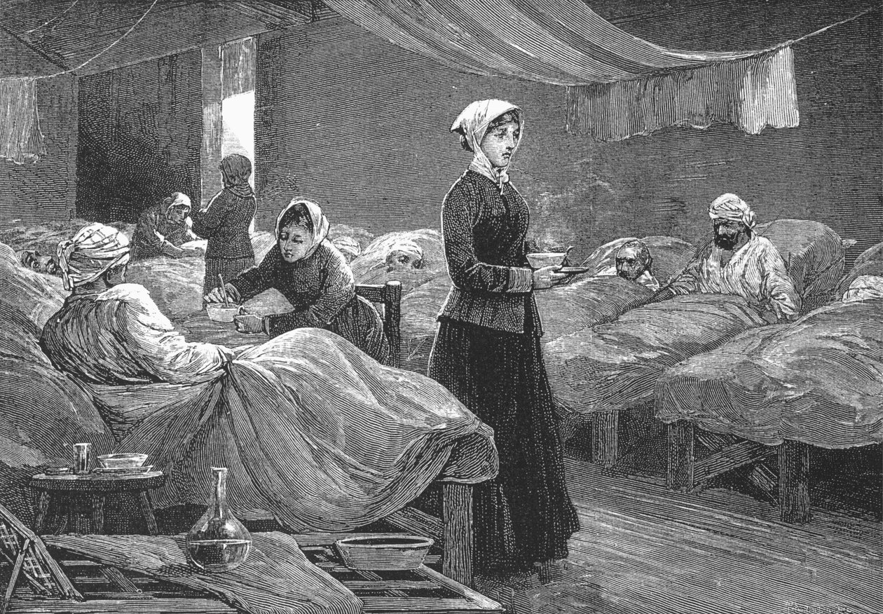 斯卡塔里巴拉克医院的夜莺小姐，1880年（木版画） 作者 英语学校