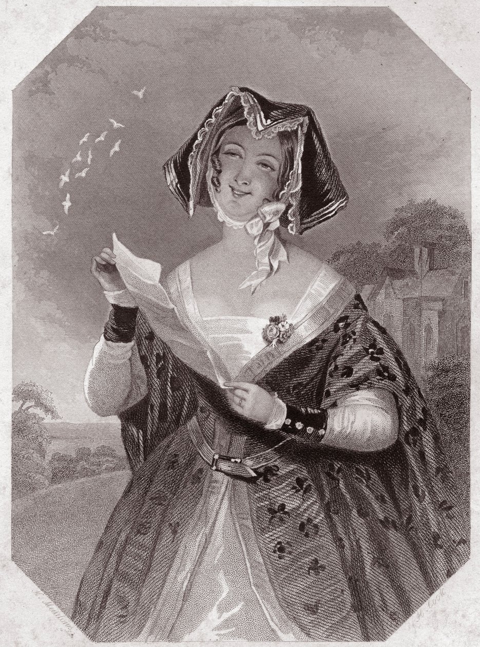 福特夫人（《温莎的快乐妻子》）在--"莎士比亚妇女画廊，由早期伦敦艺术家创作的四十五幅严肃的肖像画，并附有批评和文学记录"，约1838年--来自 "莎士比亚妇女画廊"，Col. 作者 英语学校