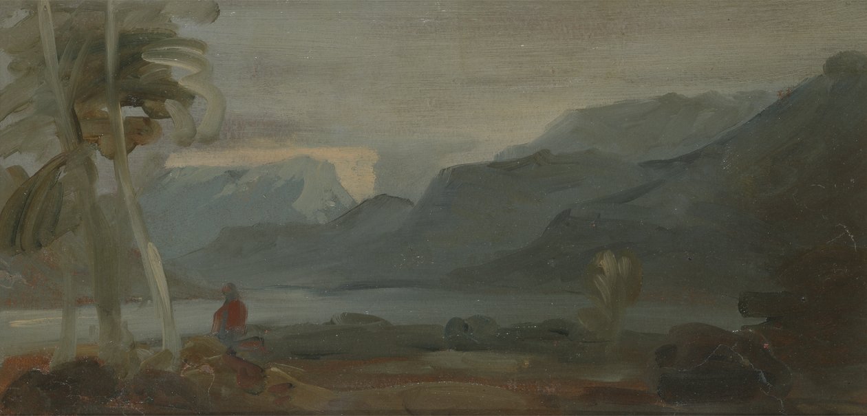 数字和牛的山地景观，以前归功于JMW Turner（1775-1851），也归功于Peter de Wint（1784-1849），1806-07（纸上油） 作者 英语学校