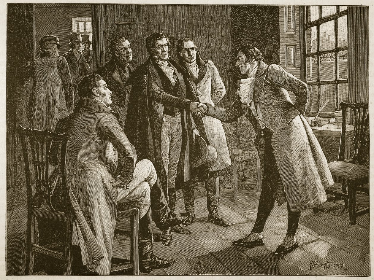 Alexanders Levee先生在Kings Bench监狱，插图来自Cassells Illustrated History of England（sepia photo） 作者 英语学校