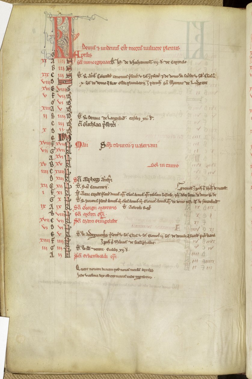 Ms.25512 fol.11v圣徒日历，13世纪中叶 作者 英语学校