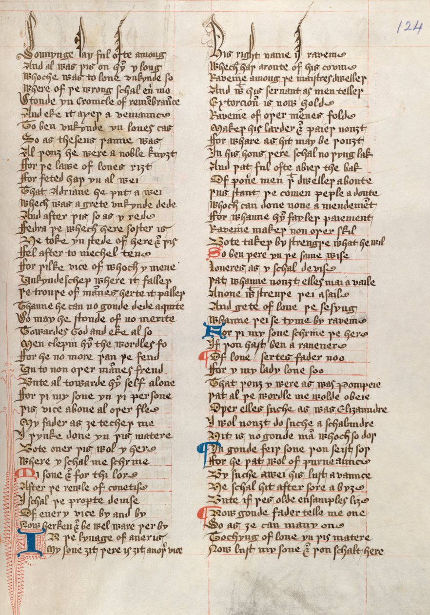 Ms326 f124r，John Gower的Confessio Amantis（牛皮纸笔墨水） 作者 英语学校