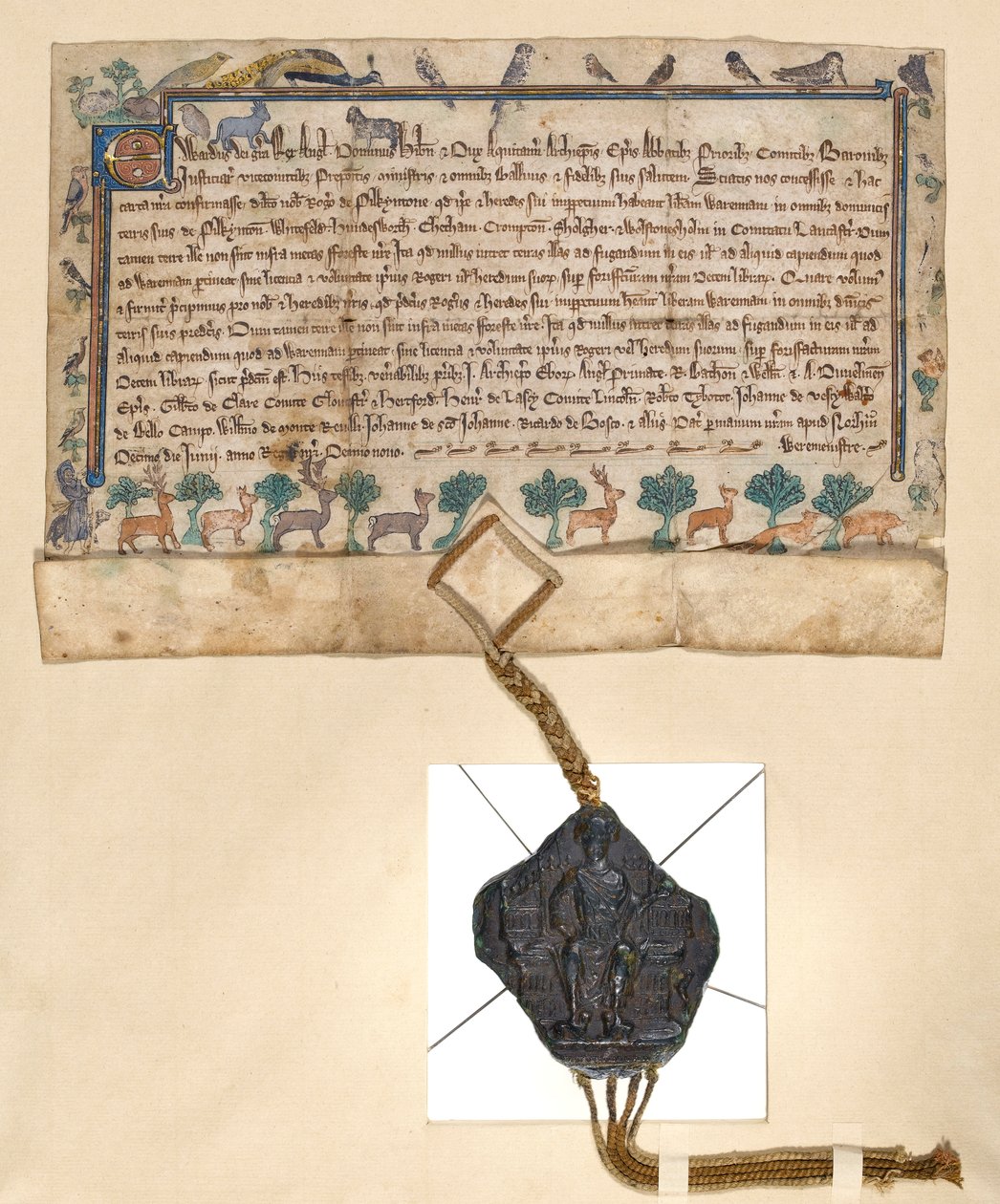 Ms.46-1980 Free Warren Charter，由Edward I授予Roger de Pilkington游戏权，c.1291 作者 英语学校