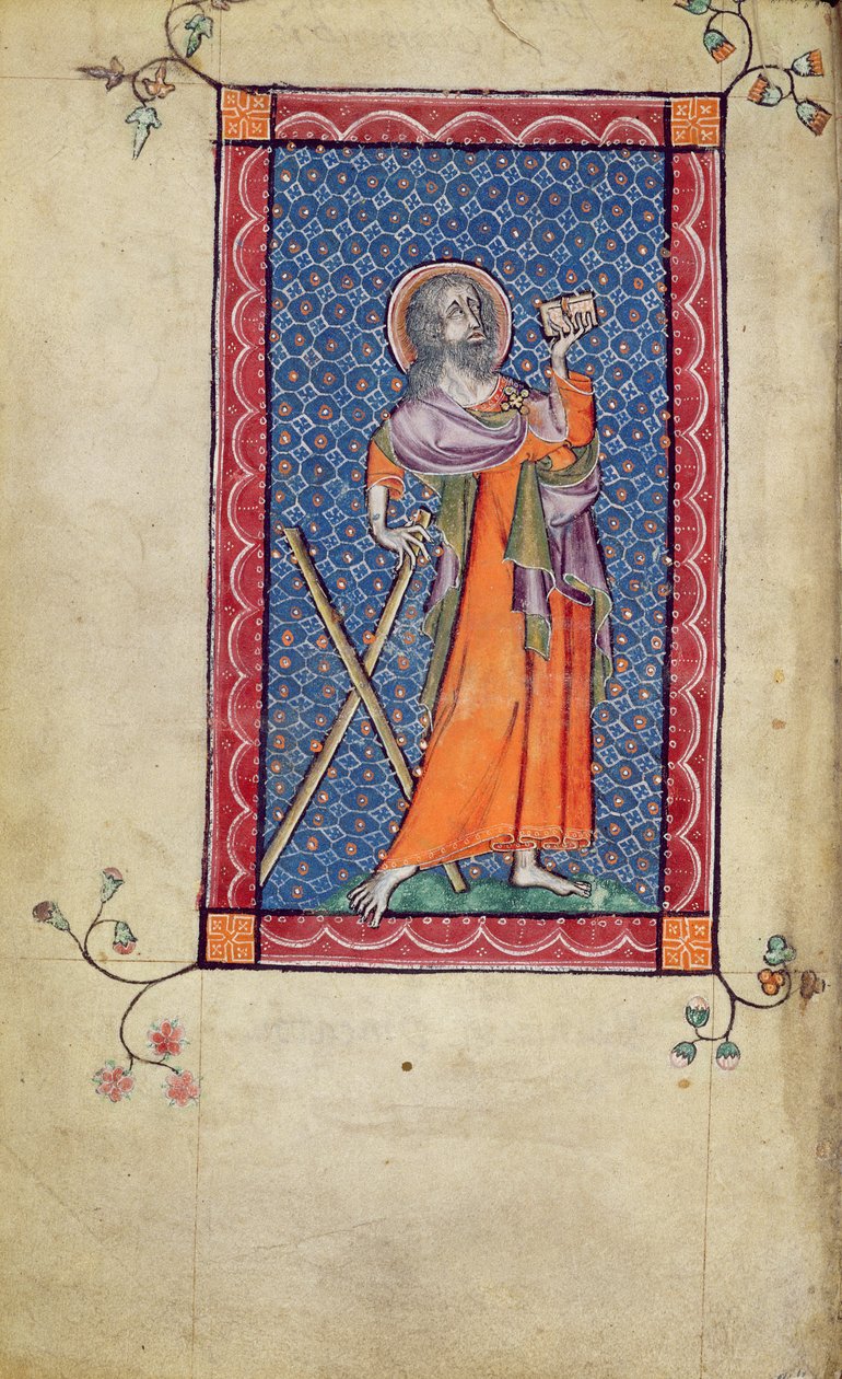 1-2005女士，f.1v：圣安德鲁，来自Macclesfield Psalter的缩影，使用Sarum，东安格利亚，c.1330 作者 英语学校