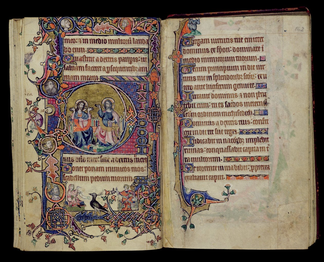 Ms 1-2005，ff.161v-162r：父与子，历史上来自Macclesfield Psalter的初始D，使用东安格利亚的Sarum，c.1330 作者 英语学校
