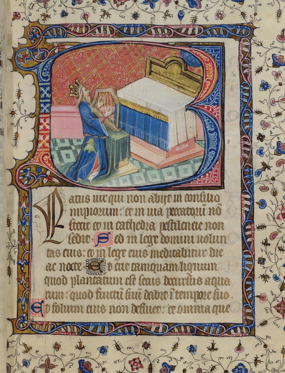 24 f.13 r。诗篇1，David Harping，来自Knightley Psalter，c.1380 作者 英语学校