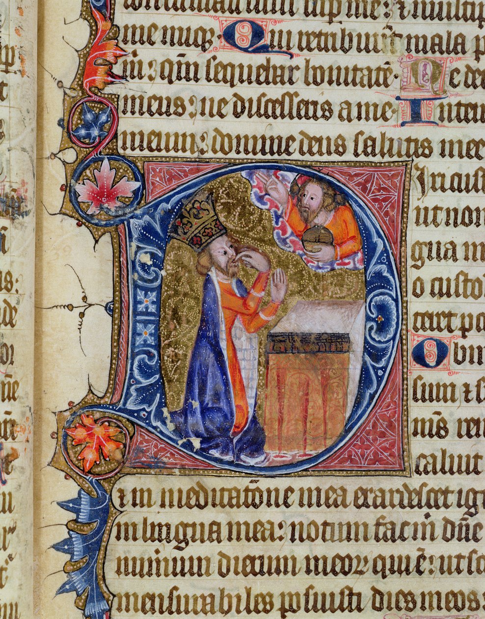 女士26 f.22r。诗篇38，大卫指着他的嘴，来自Ramsey Abbey Psalter，c.1380 作者 英语学校