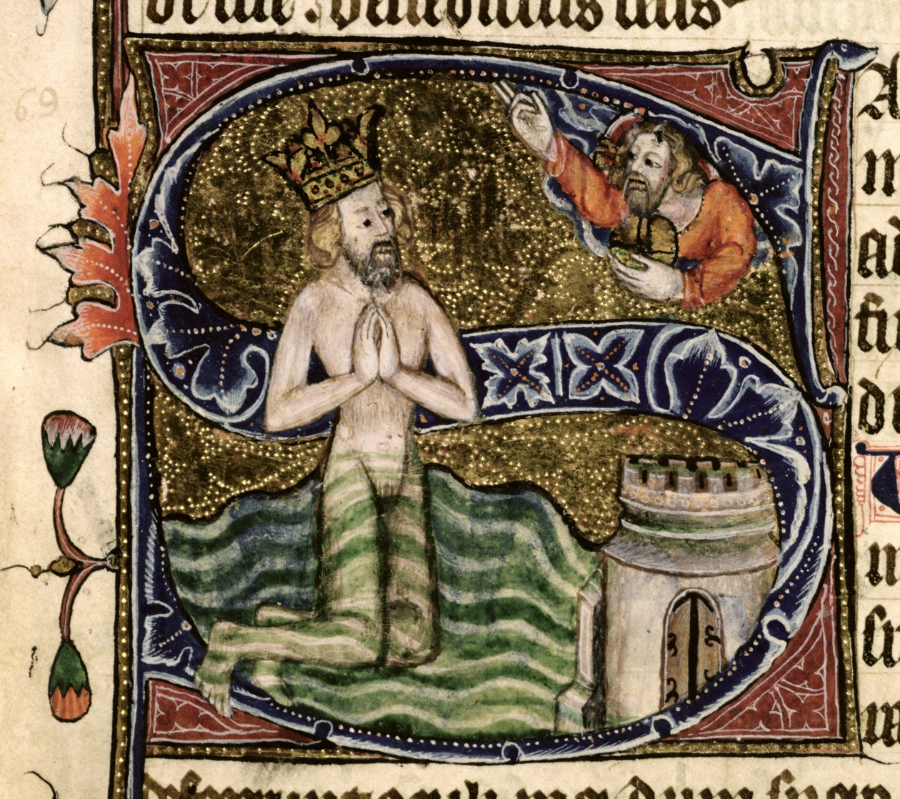 26 f.34r女士。诗篇68，大卫溺水，来自Ramsey Abbey Psalter，c.1380 作者 英语学校