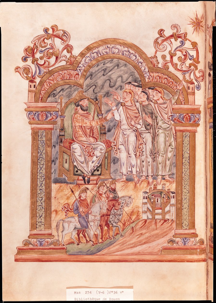 Ms 274（Y-6）fol.36v The Magi Vising King Herod，来自Jumieges罗伯特的遗嘱，c.1016 作者 英语学校