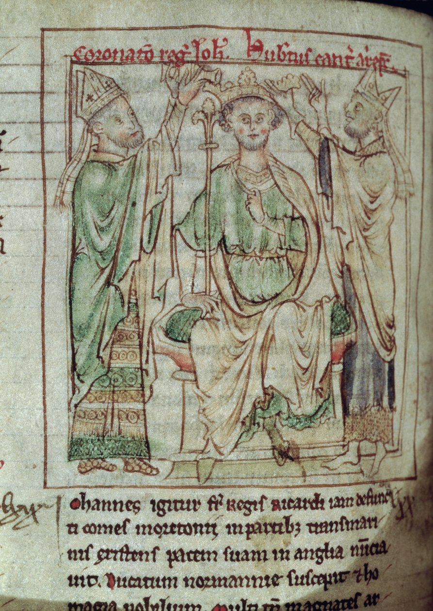 6712女士（A.6.89）fol.144v约翰国王（1167年至1216年），微型从历史的马修巴黎，1250年至1252年的花 作者 英语学校