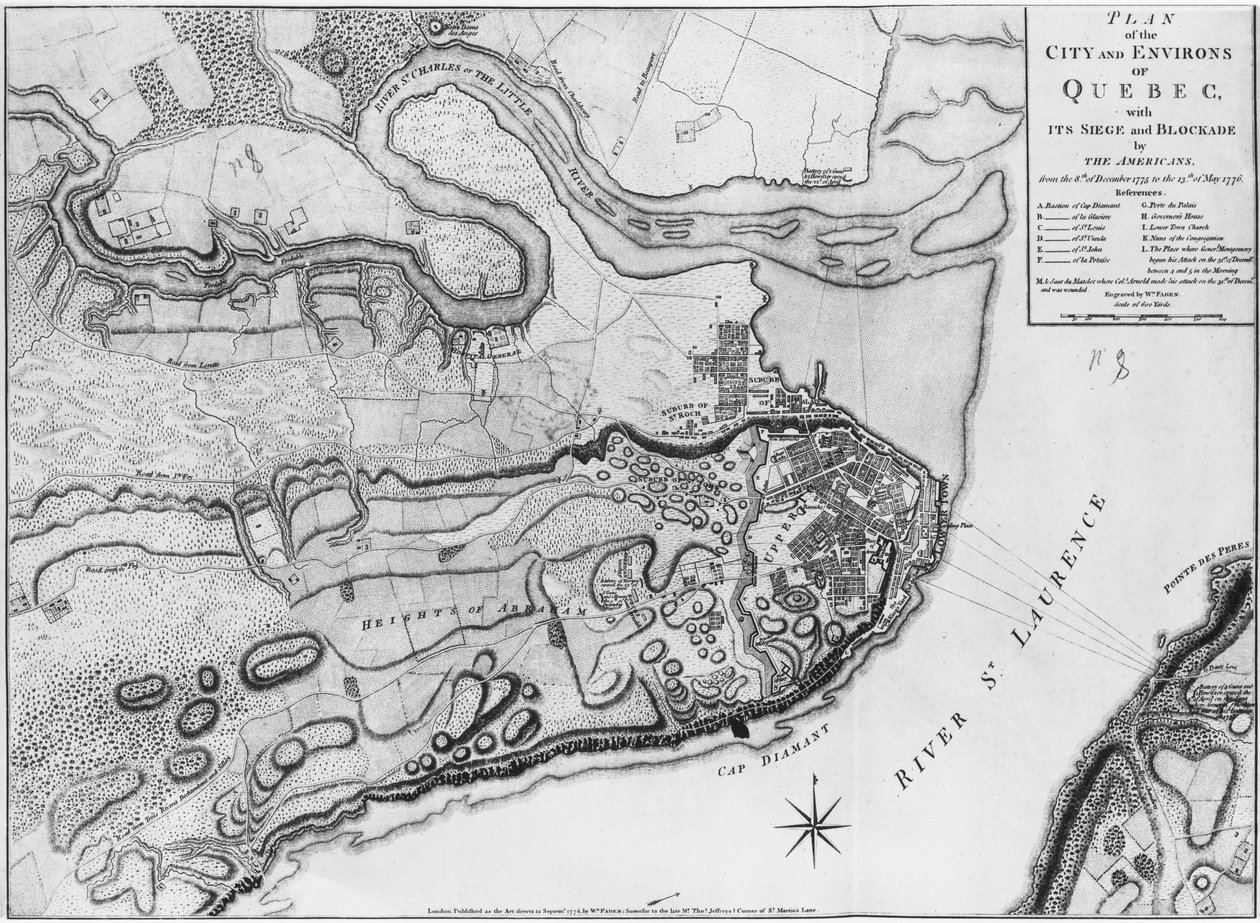 A 224 f.8女士美国人围攻和封锁魁北克市及周边地区的地图，来自&39;Atlas de la guerre d&39;Amerique&39;的插图，1775-76） 作者 英语学校