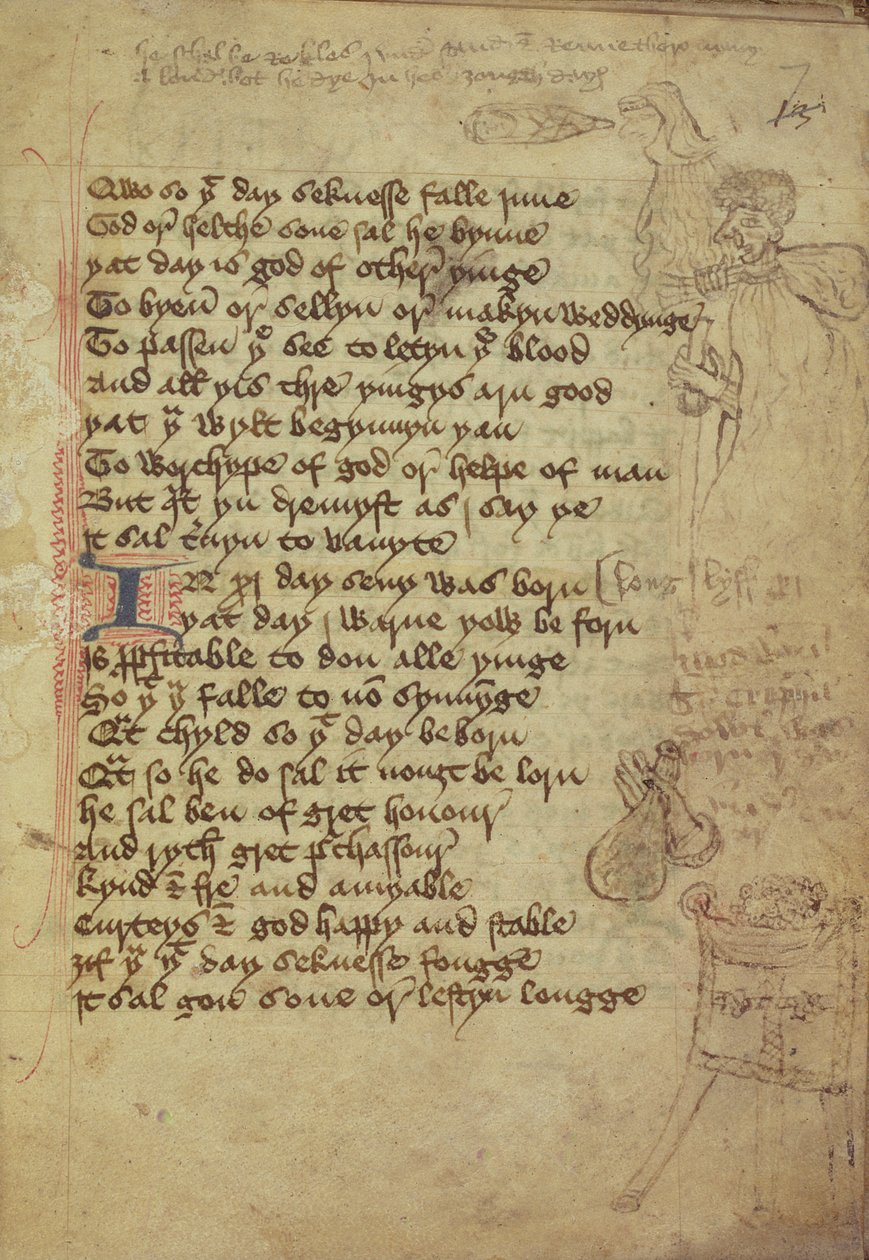 哈雷女士 1735 fol.7r 用中古英语书写的医生笔记本中的一页（牛皮纸） 作者 英语学校