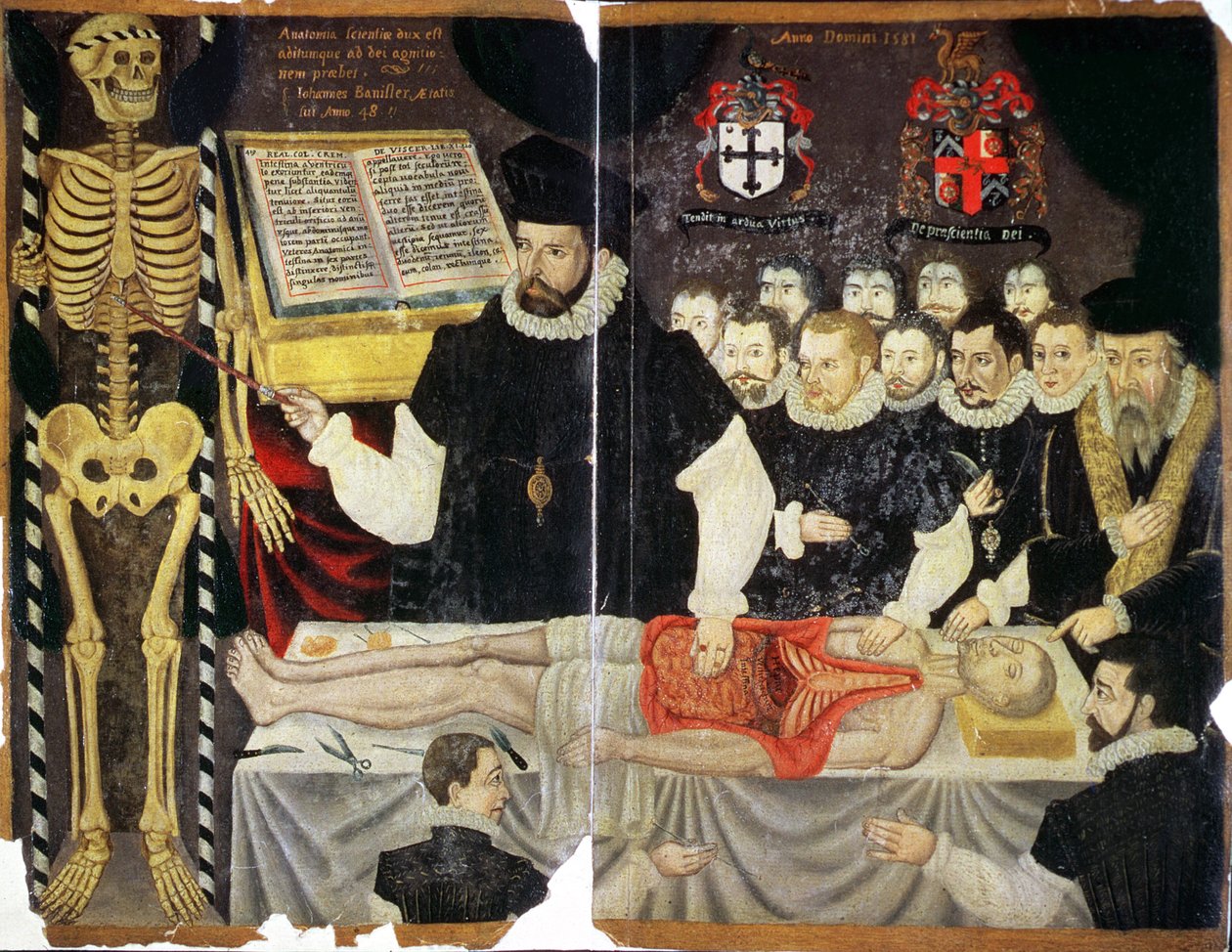 Ms Hunter 364 Top v14 fol.59 卷首插画，约翰·班尼斯特讲座与解剖（牛皮纸油画） 作者 英语学校