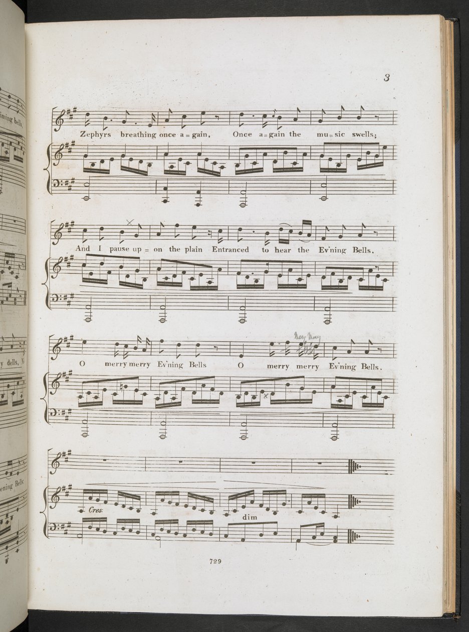 甜蜜的钟声响起》乐谱，约翰-克莱尔和 F.W. 克劳奇，约 1820 年（印刷品） 作者 英语学校