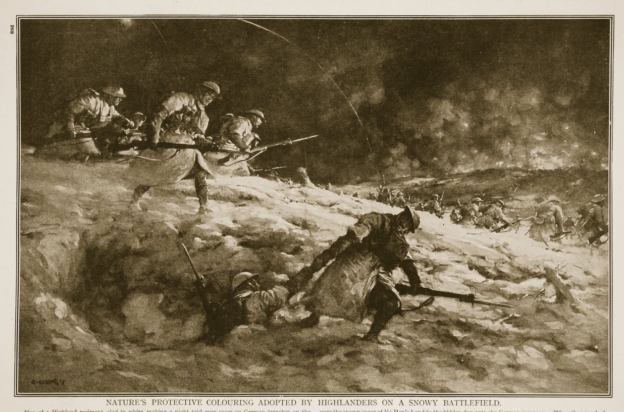 1914-19，高地人在白雪皑皑的战场上采用的自然保护色彩 作者 英语学校