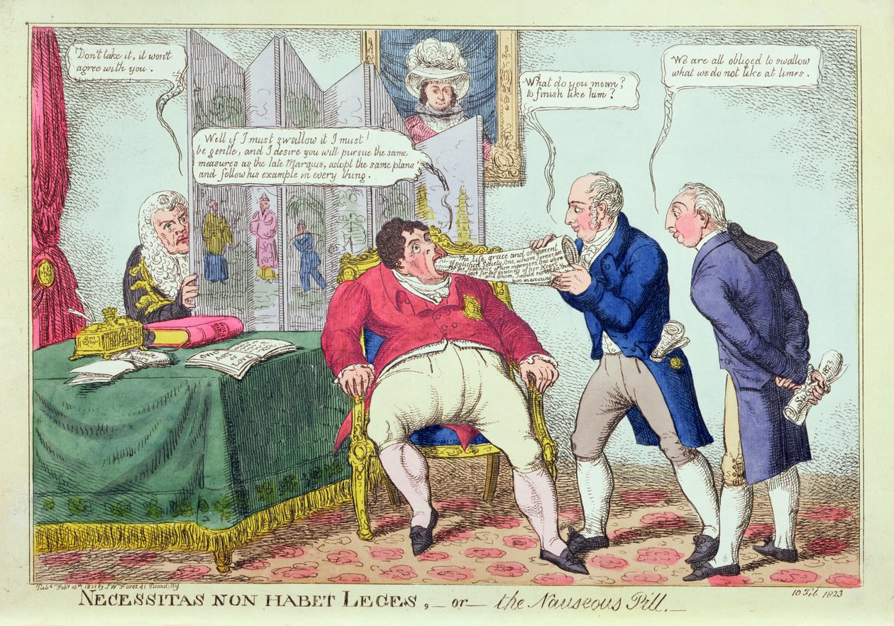 Necessitas Non Habet Leges，或恶心丸，1823年（手工彩色雕刻） 作者 英语学校