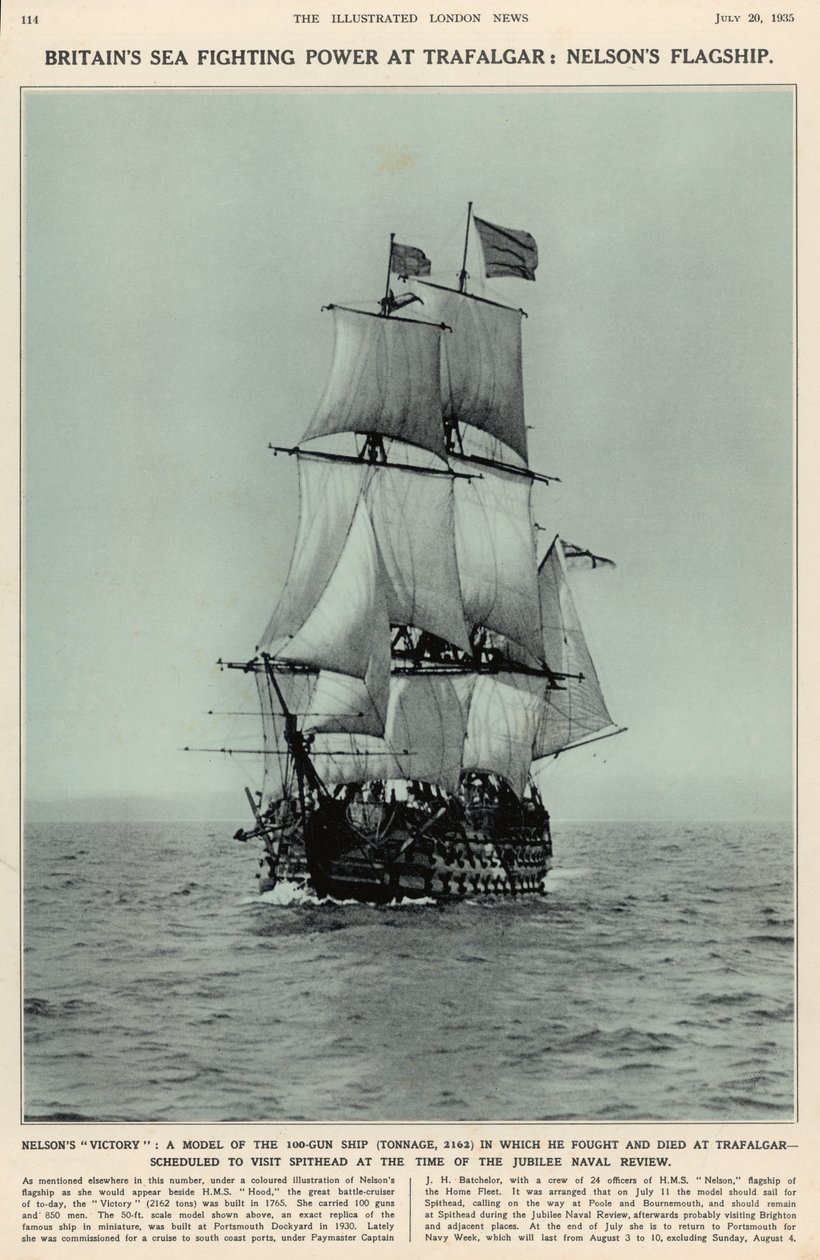 Nelsons Victory：1935年7月20日“伦敦新闻画报”皇家海军和军事评论编号，他在特拉法尔加战斗并死于100枪的模型 作者 英语学校