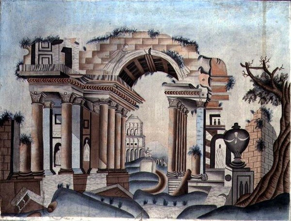新古典主义废墟，约1820年（纸上水彩）。 作者 英语学校