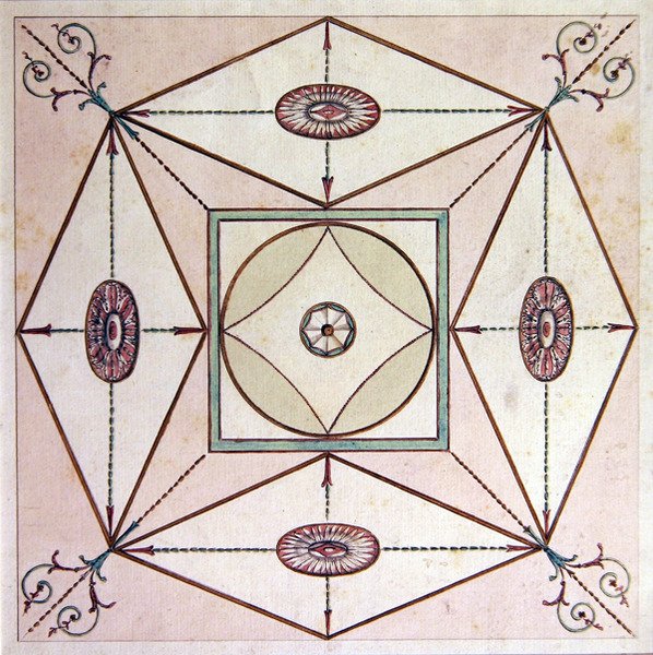 新古典主义的天花板设计，Ugbrook公园，德文郡，约1770（纸上水彩画） 作者 英语学校