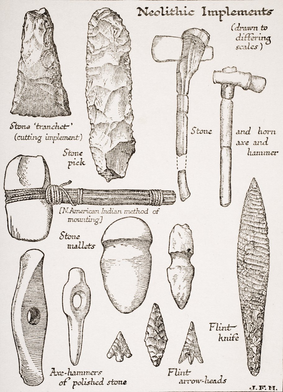新石器时代的实施，来自HG威尔斯的“历史概论”，第一卷，1920年出版 作者 英语学校