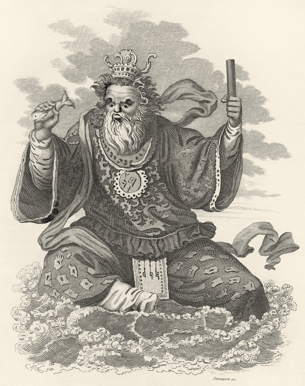 中国的海王星，来自世界的插图：或现在的宇宙状态，作为现代航海和旅行的全面和完整的集合，由卡文迪什佩勒姆出版，伦敦出版，伦敦 作者 英语学校