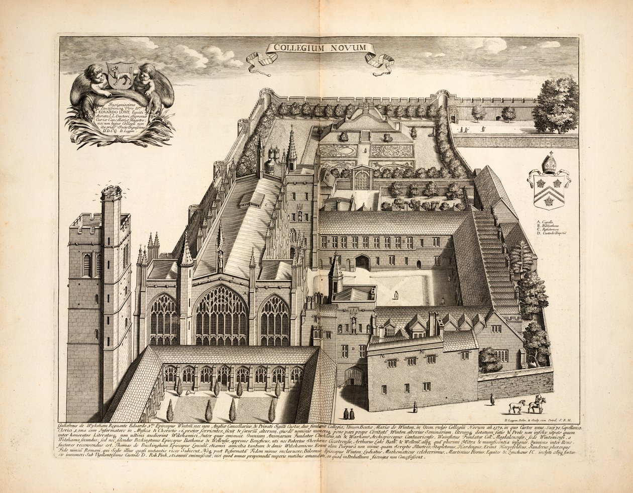 New College，1675年来自牛津大学的David Oxgon的Oxonia Illustrata 作者 英语学校