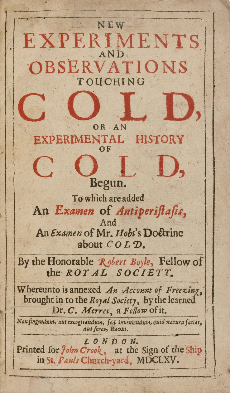 罗伯特·博伊尔（Robert Boyle）提出的有关感冒或感冒的实验史的新实验和观察 作者 英语学校